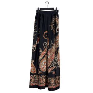 Vintage Full Length Skirt in Black with Paisley Print